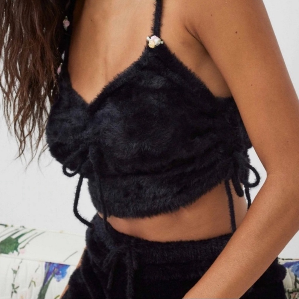 NWT For Love and Lemons Willa fuzzy tie tank black size medium